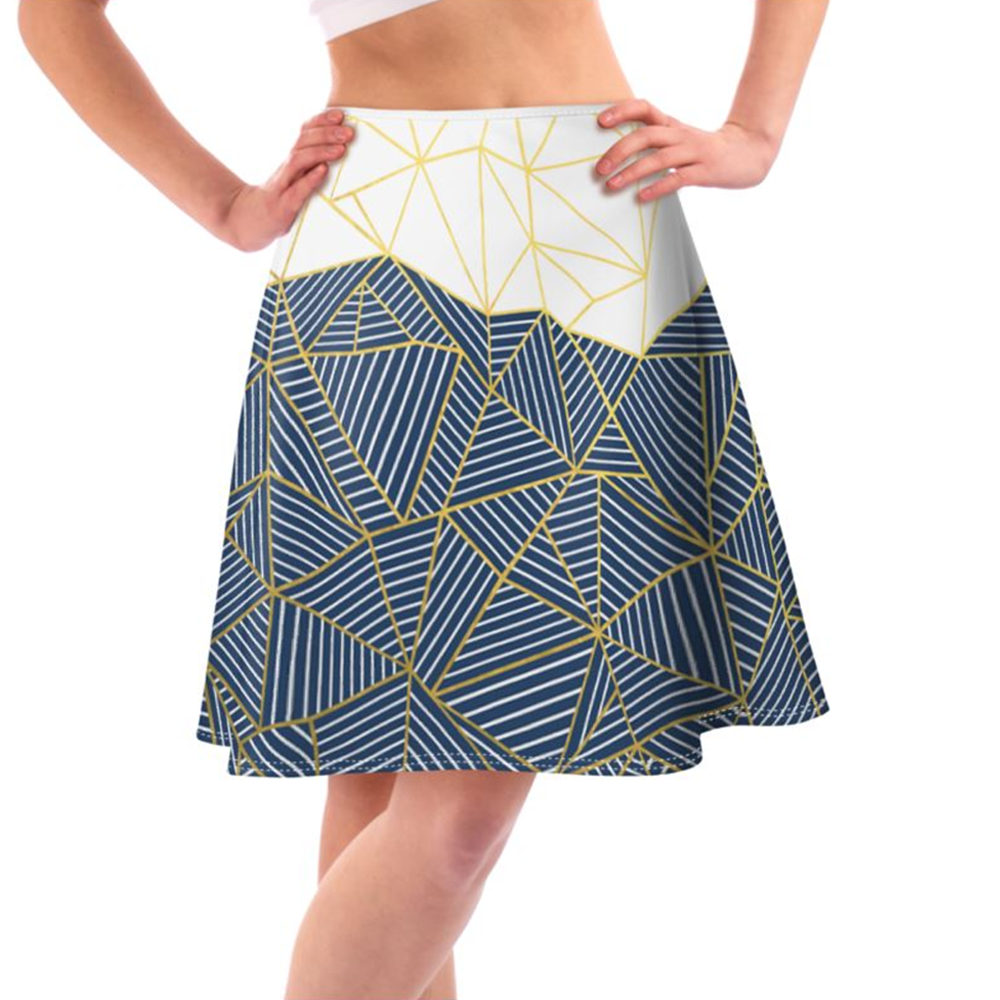 'Ab Half & Half Navy' Flared Skirt