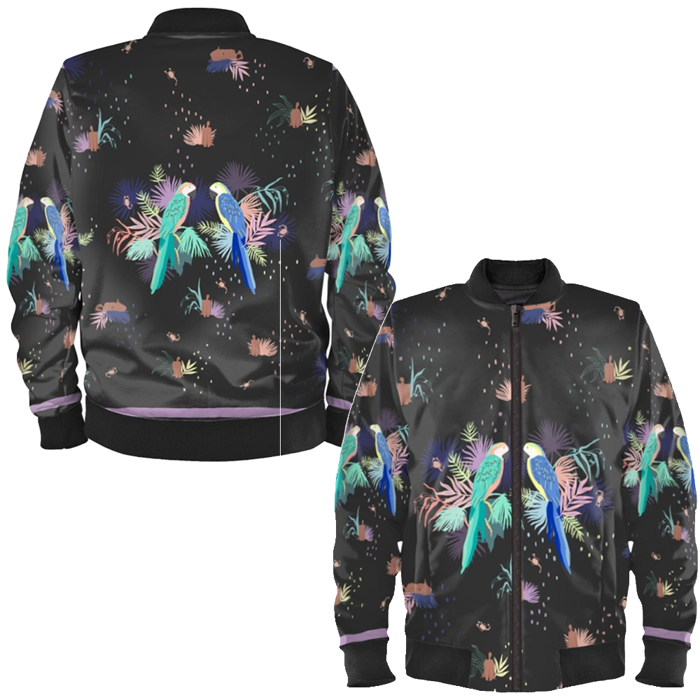 Birds Print Ladies Bomber Jacket