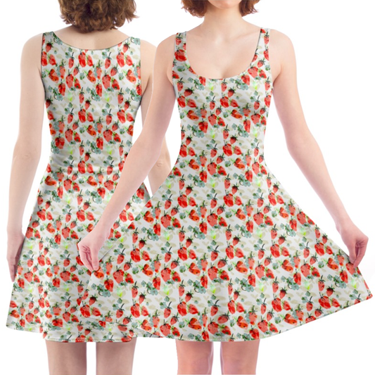 'Green & Red With Strawberry Field' Skater Dress