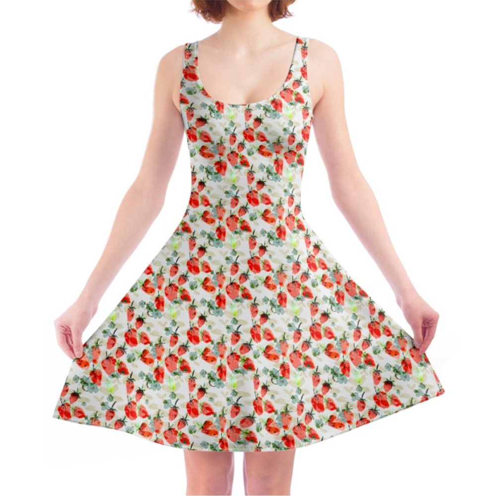 'Green & Red With Strawberry Field' Skater Dress