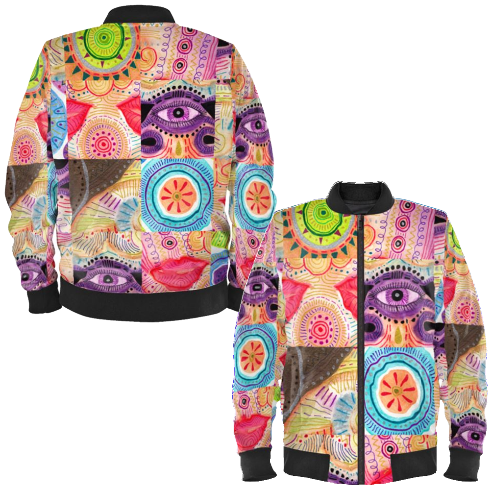 Repetitive Vibrant Playful Rhythm of Color Ladies Bomber Jacket