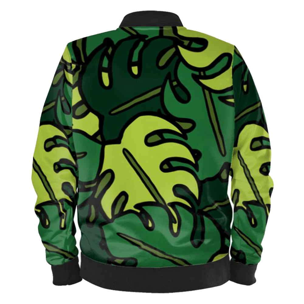 Monstera Leaf Pattern Ladies Bomber Jacket