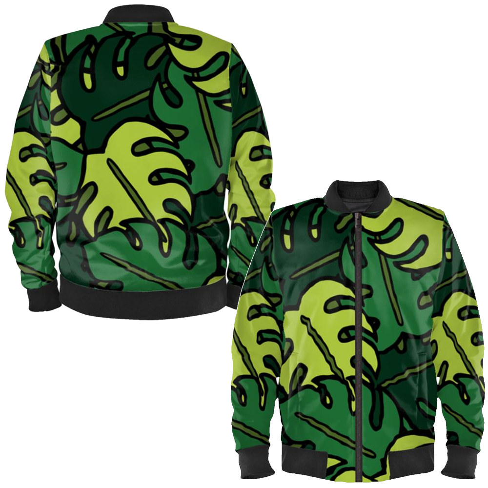 Monstera Leaf Pattern Ladies Bomber Jacket