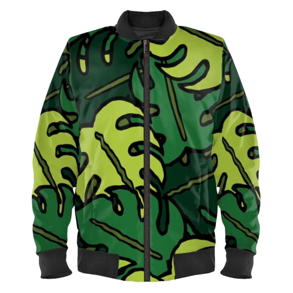 Monstera Leaf Pattern Ladies Bomber Jacket