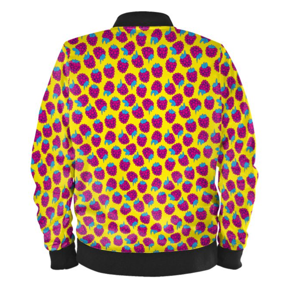 Pink Raspberry Waltz Ladies Bomber Jacket In Bright Yellow