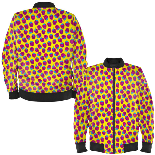 Pink Raspberry Waltz Ladies Bomber Jacket In Bright Yellow