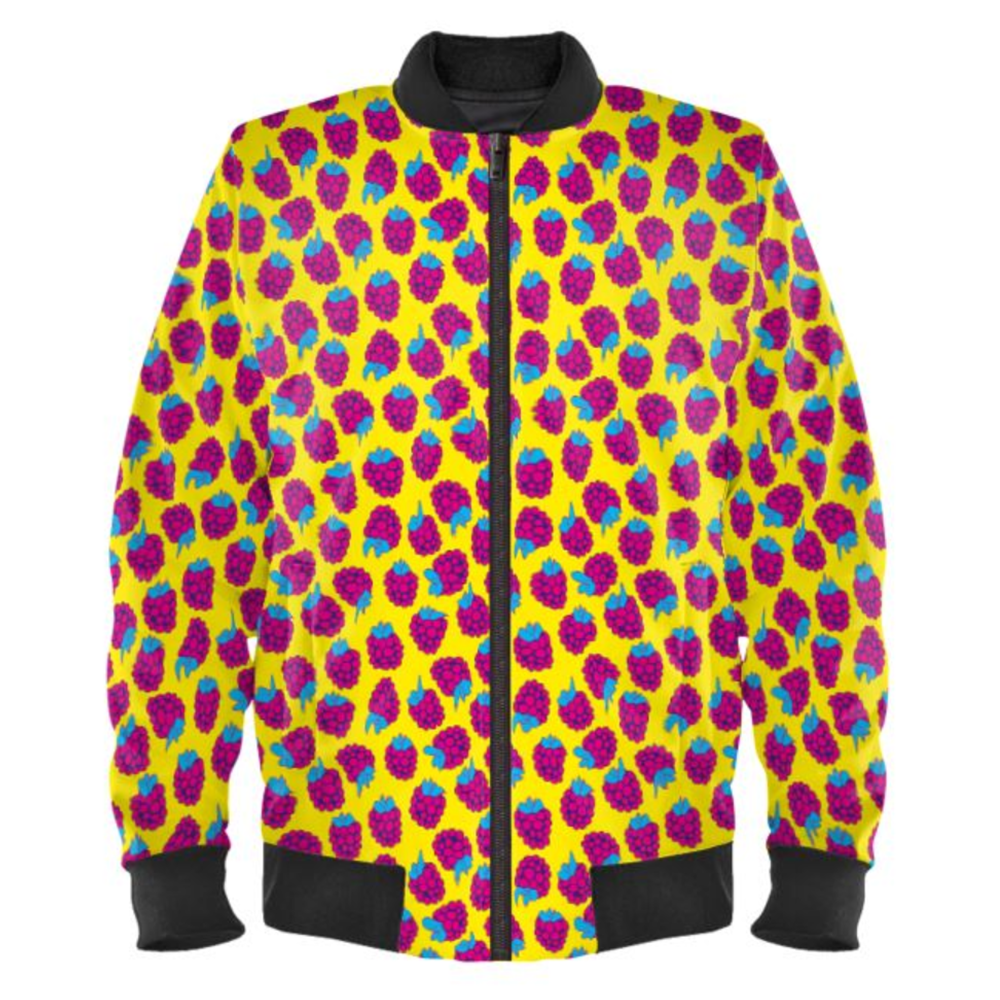 Pink Raspberry Waltz Ladies Bomber Jacket In Bright Yellow