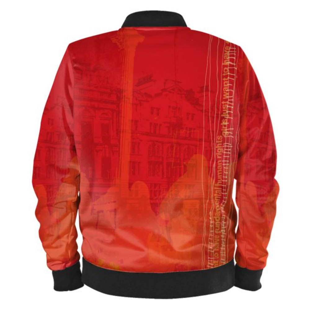 Red Bomber Jacket with Womens Power Print