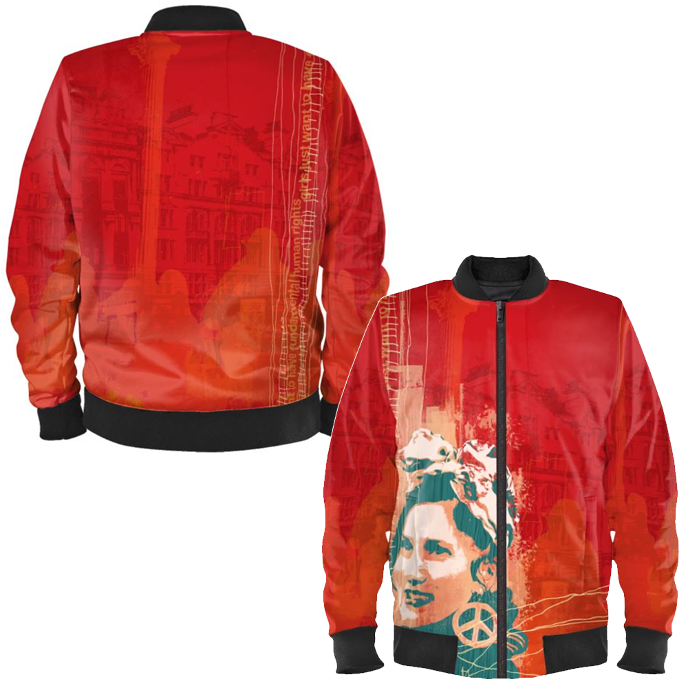 Red Bomber Jacket with Womens Power Print