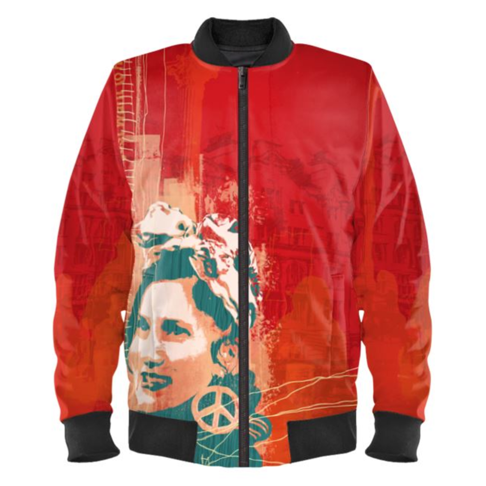 Red Bomber Jacket with Womens Power Print