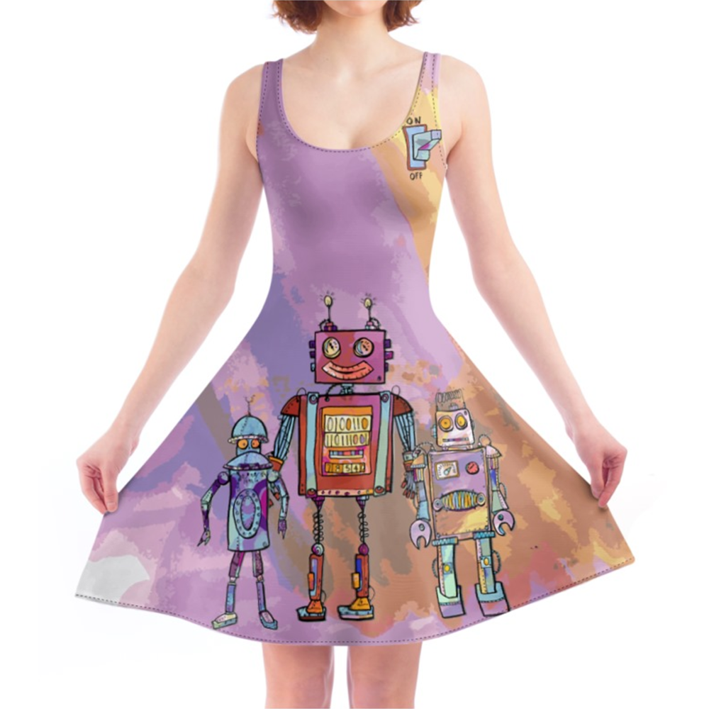 'Robots from Yesteryear' Skater Dress