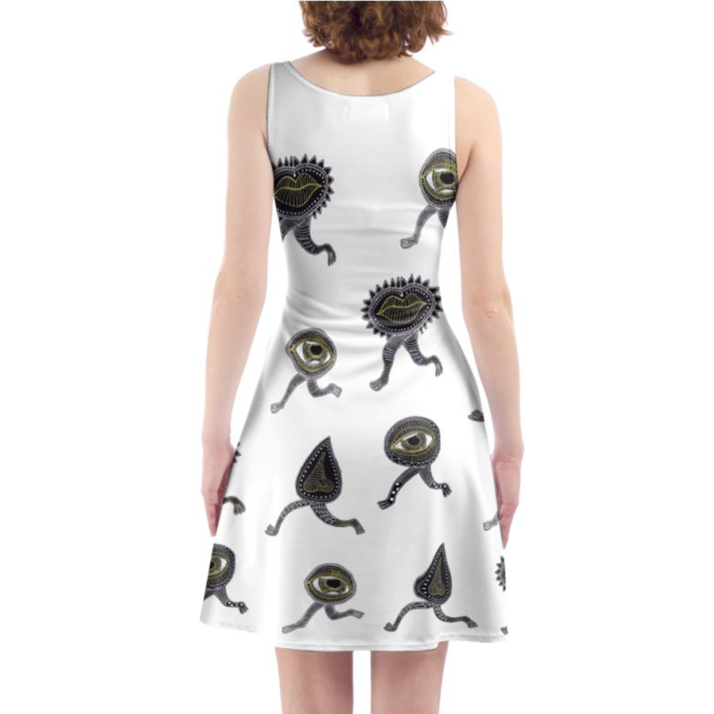 'Surreal Eye, Nose & Lips Chracters with Swift Feet' Skater Dress