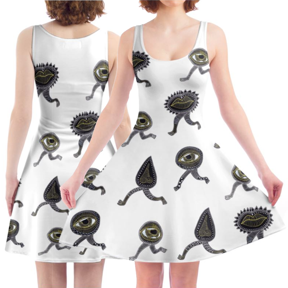 'Surreal Eye, Nose & Lips Chracters with Swift Feet' Skater Dress