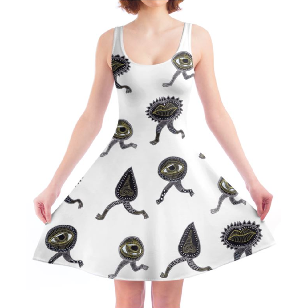 'Surreal Eye, Nose & Lips Chracters with Swift Feet' Skater Dress