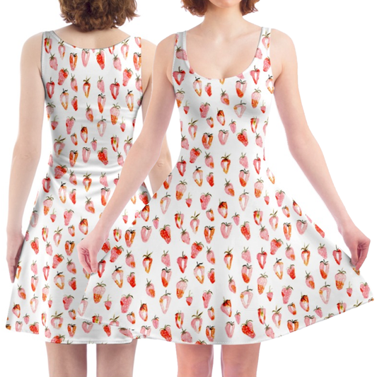 'Water Colour Strawberry' Skater Dress