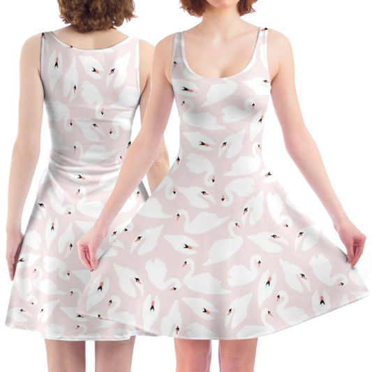 'White Swans on Pink' Skater Dress