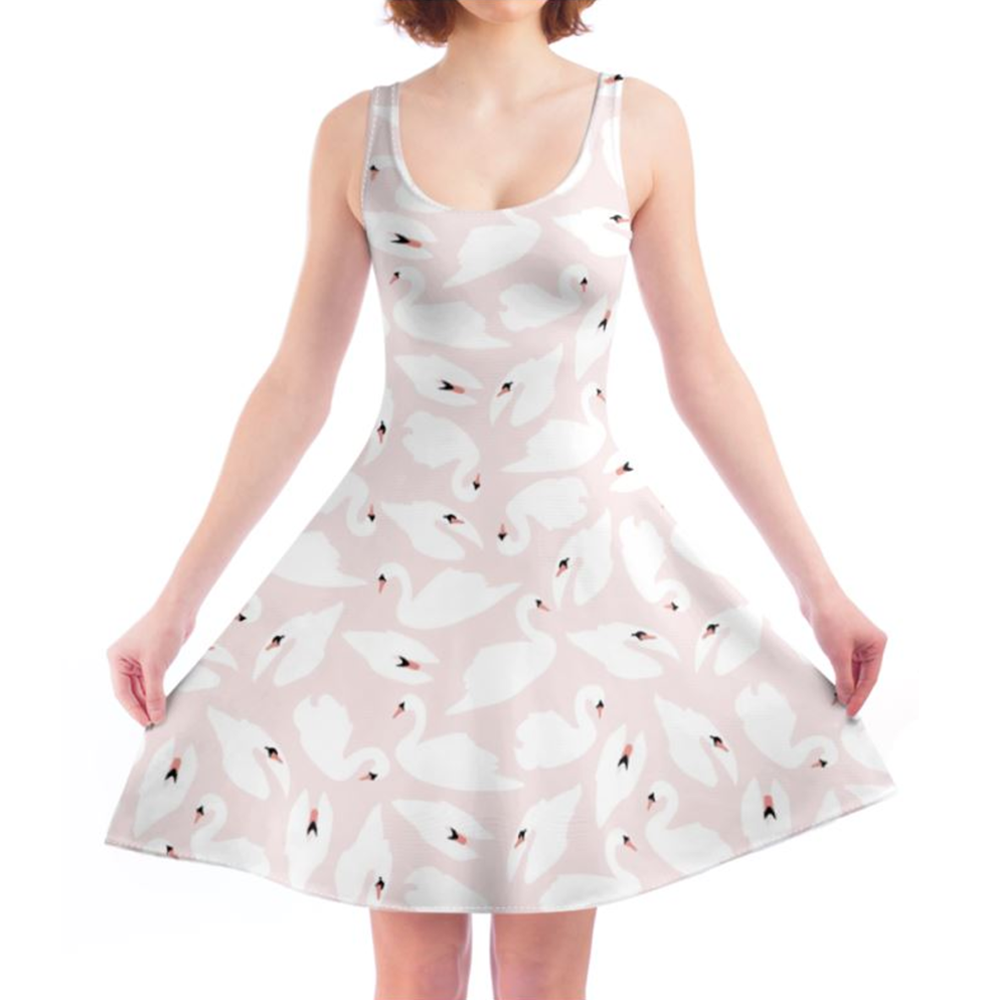 'White Swans on Pink' Skater Dress